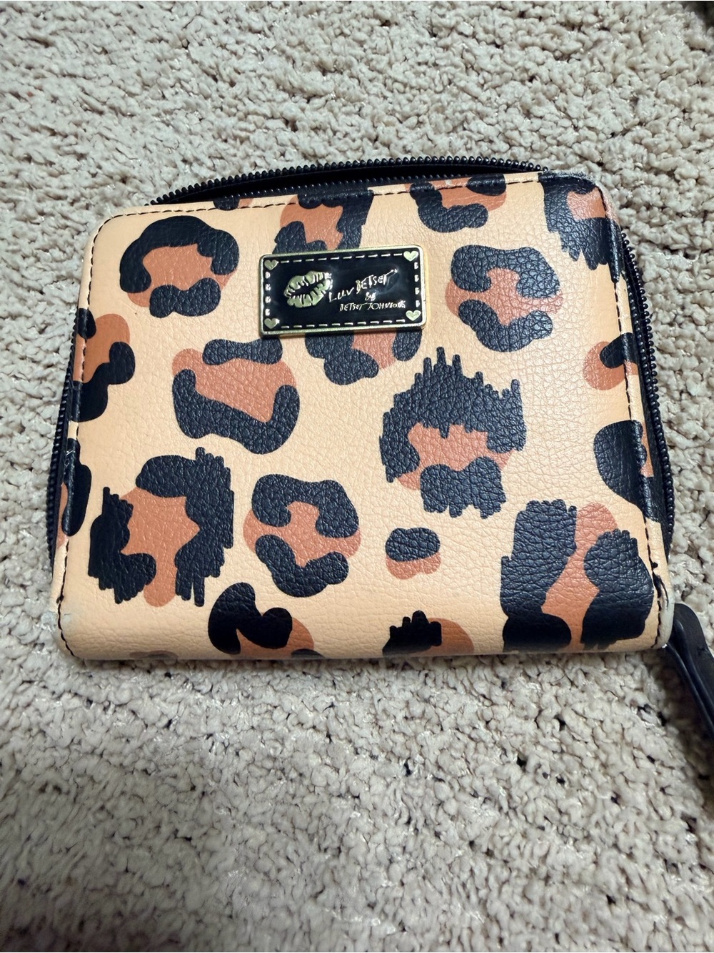 Luv Betsey Leopard Zip Wallet - Tan & Black